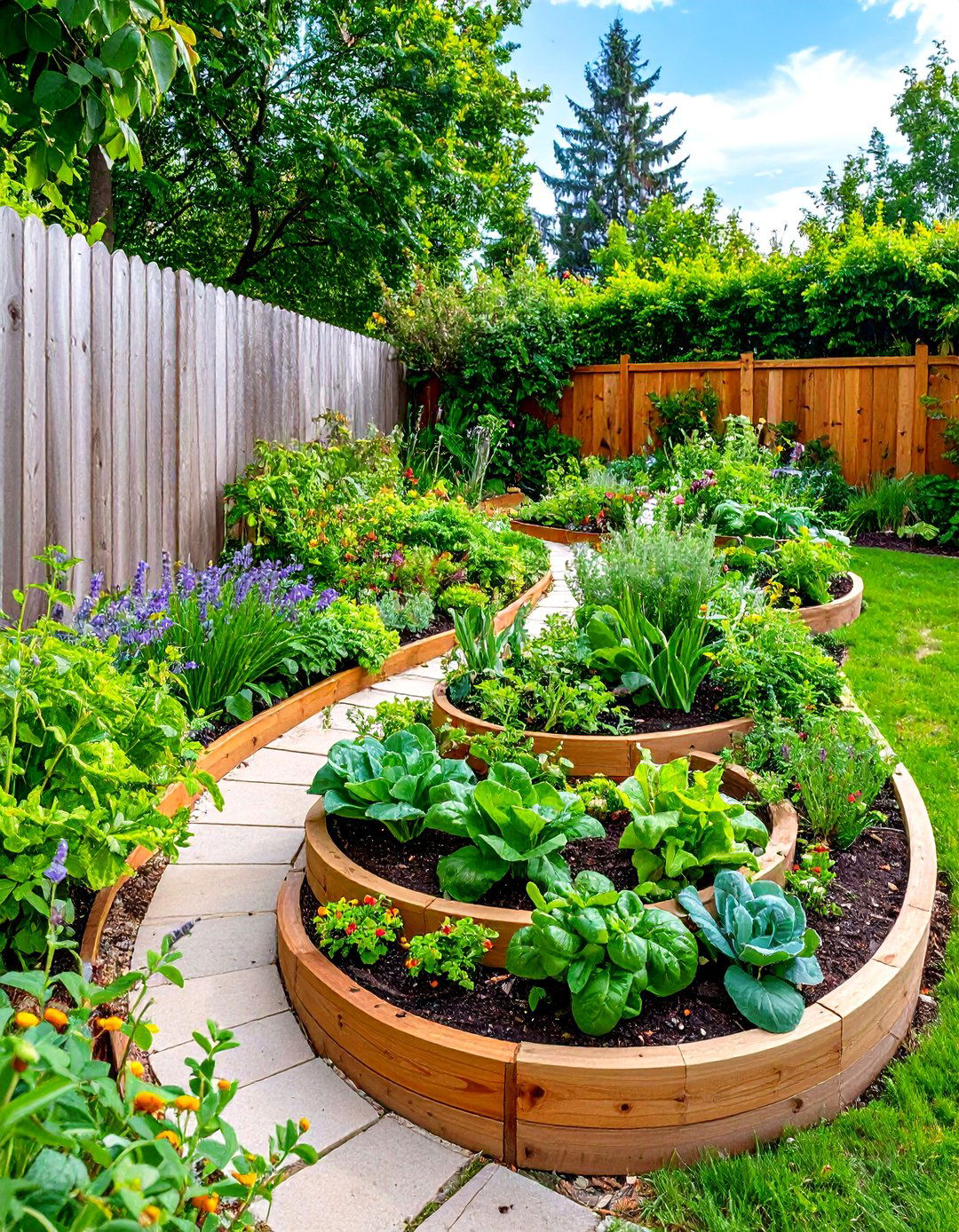 Herb Spiral Raised Garden Bed Along Fence Adaptation - 20 Raised Garden Bed Along Fence Ideas