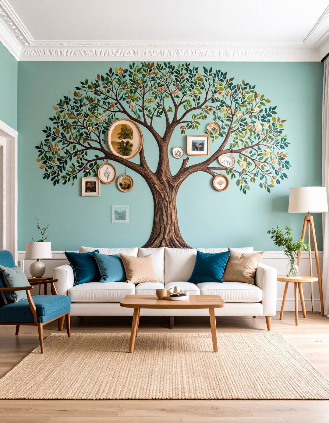 Heritage Family Tree Mural with Framed Leaves - 20 Family Picture Wall Ideas