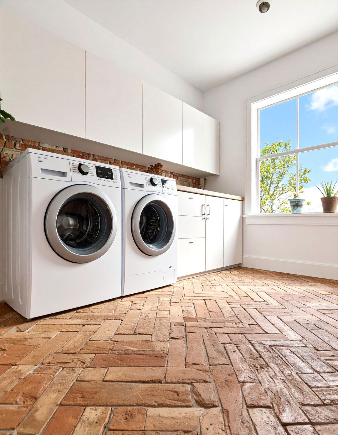 Herringbone Brick Floor Laundry Room Pattern - 20 Brick Floor Laundry Room Ideas