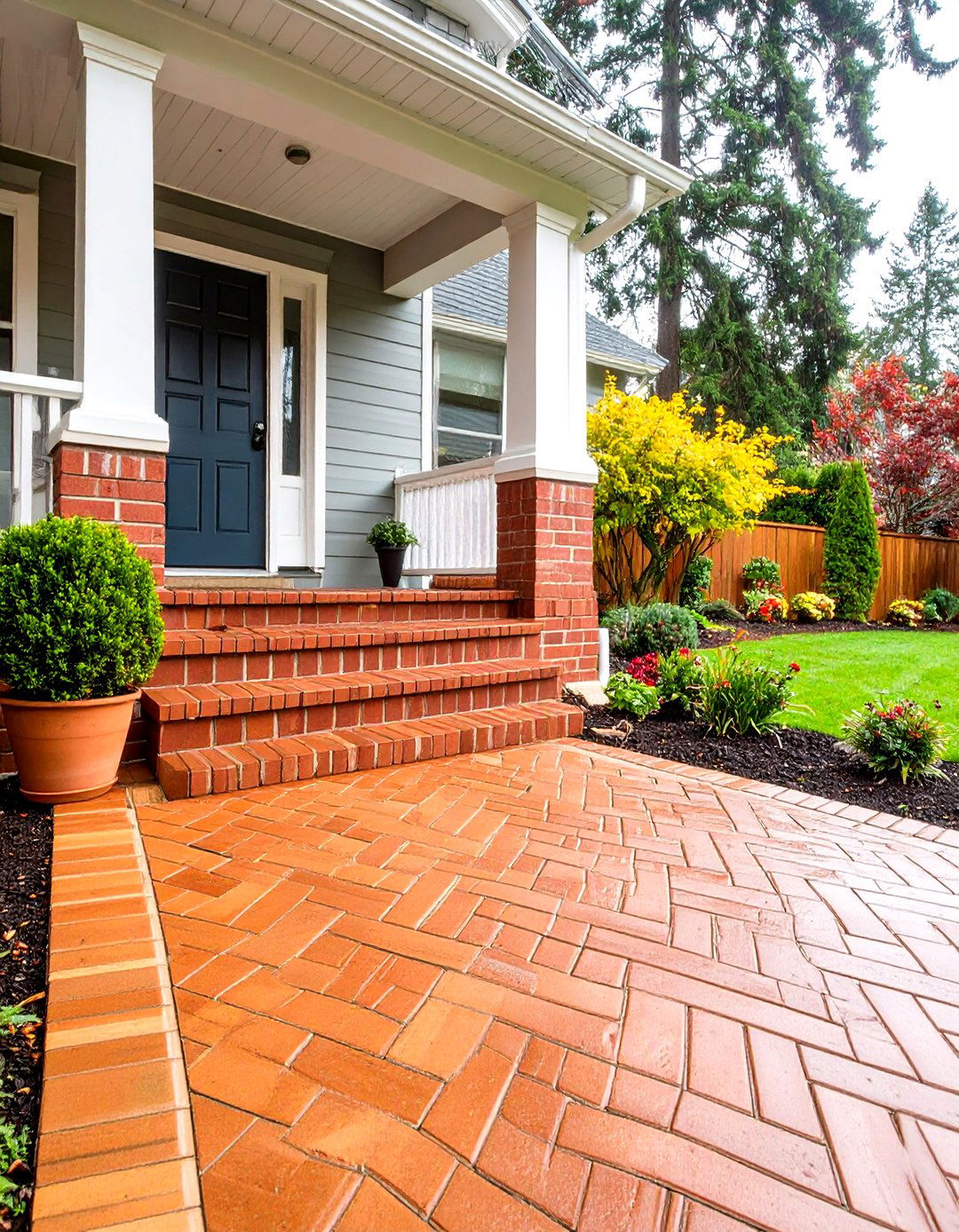 Herringbone Brick Look Porcelain Front Porch Tile Tradition - 20 Front Porch Tile Ideas