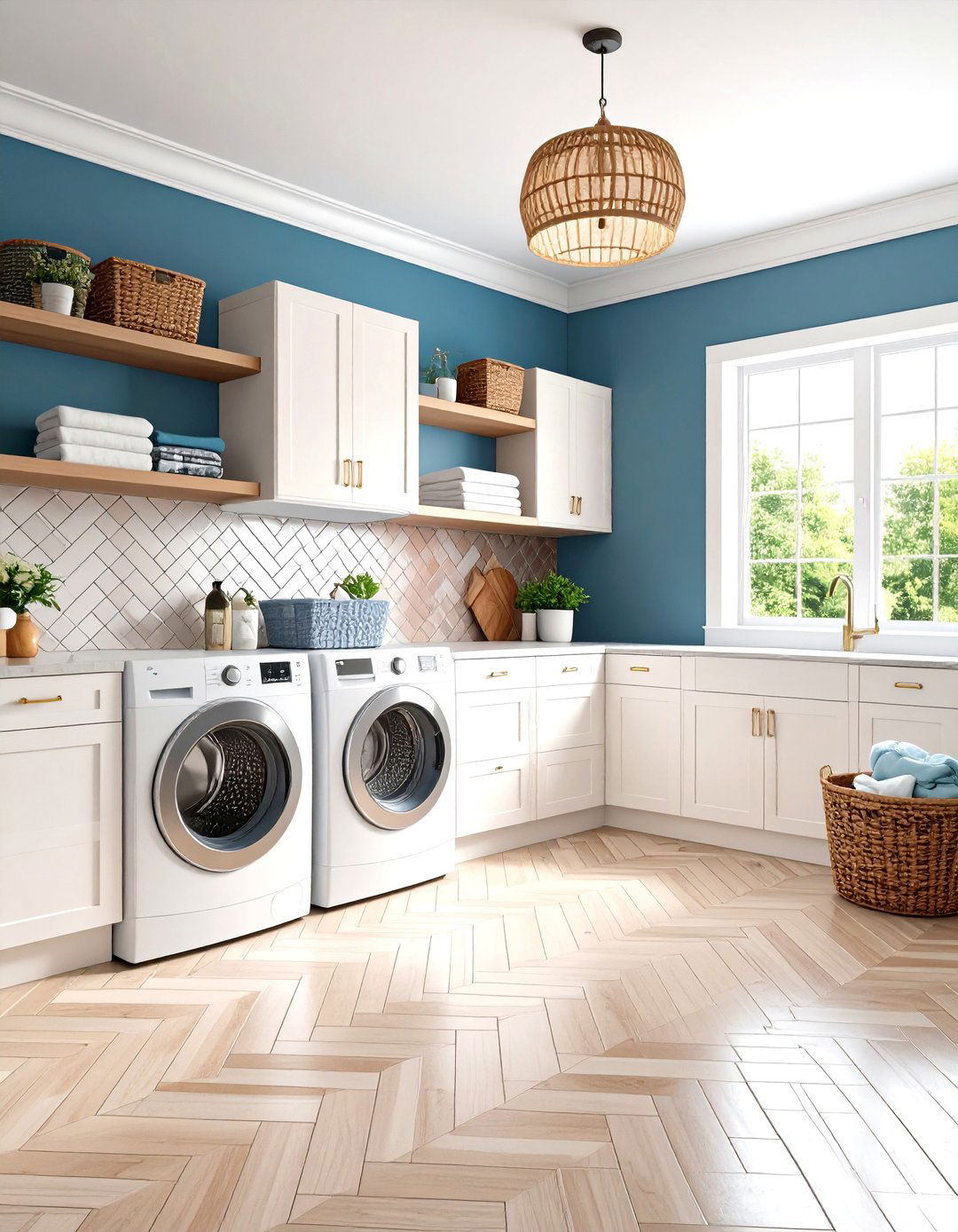 Herringbone Brick Pattern Laundry Room Backsplash - 20 Laundry Room Backsplash Ideas