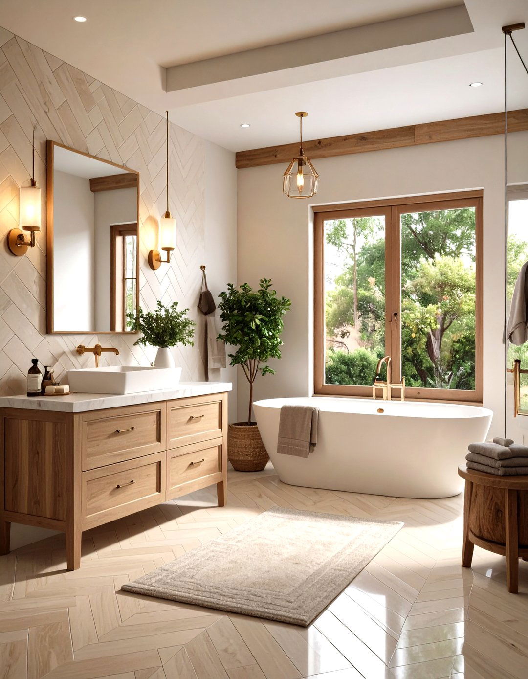 Herringbone Half Wall Tile Brings Elegant Movement - 20 Half-wall Tile Bathroom Ideas