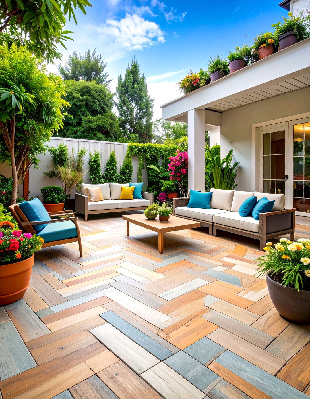 Herringbone Painted Concrete Patio - 20 Painted Concrete Patio Ideas