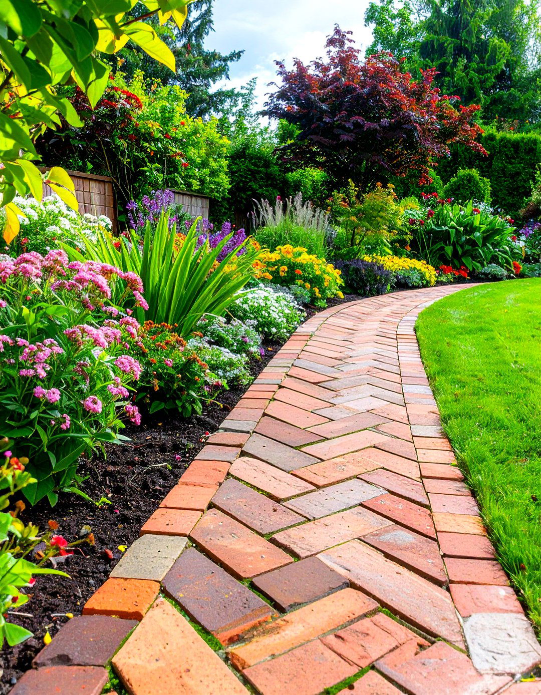 Herringbone Pattern Brick Edging - 20 Brick Edging Ideas