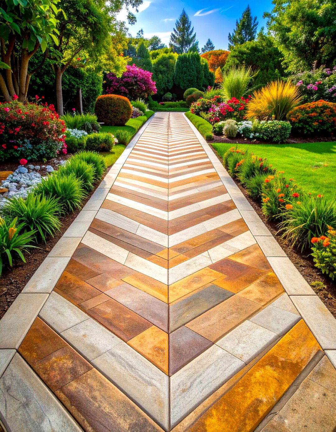 Herringbone Pattern Concrete Walkway Painting - 20 Concrete Walkway Painting Ideas