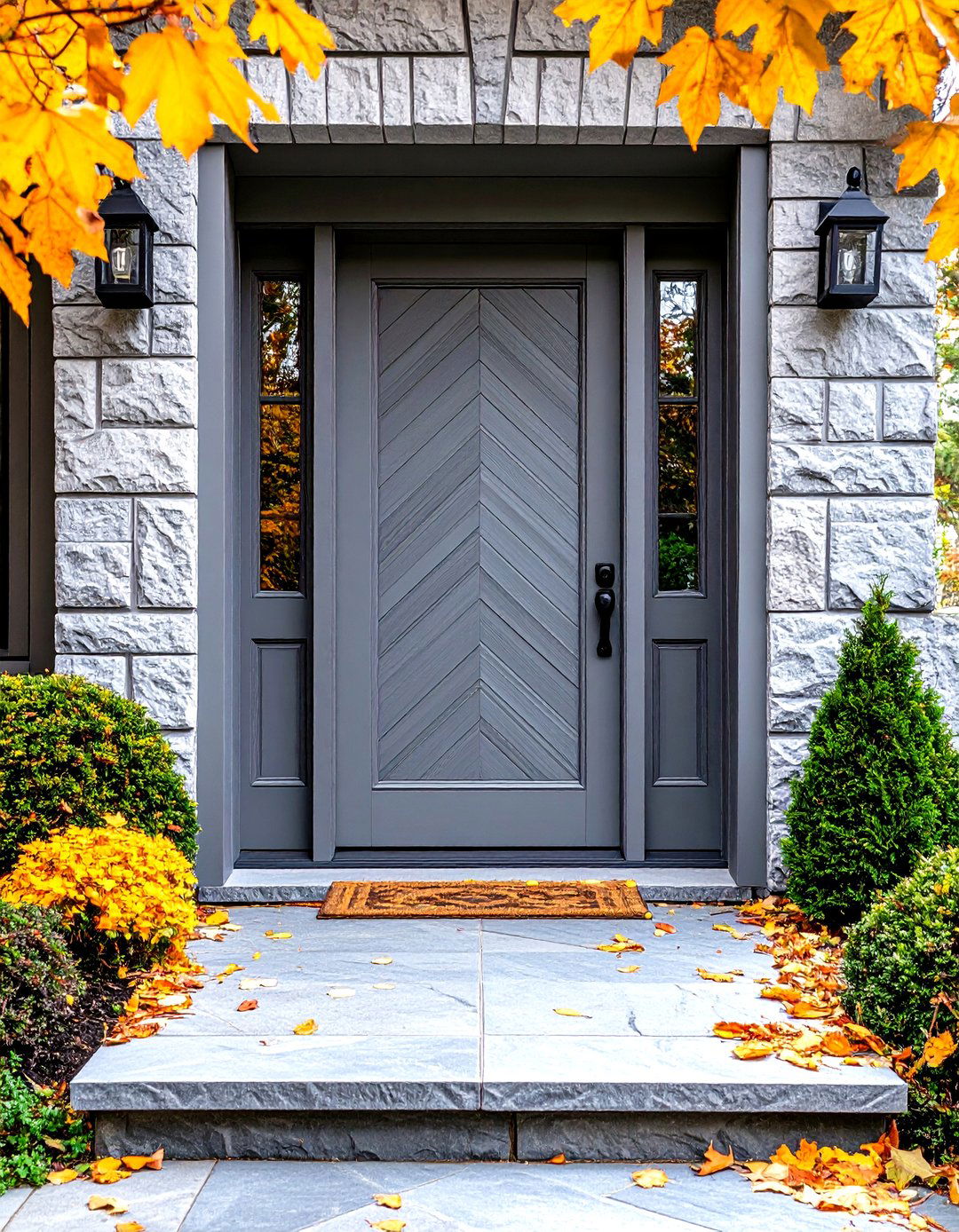 Herringbone Pattern Grey Front Door - 20 Grey Front Door Ideas