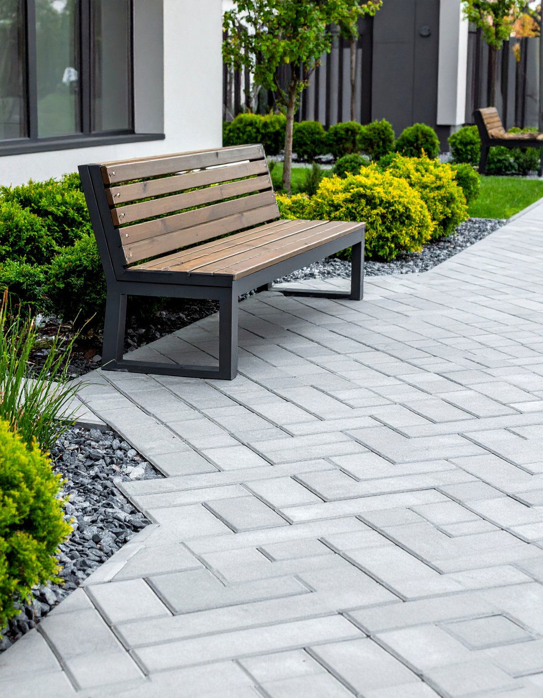 Herringbone Pattern Grey Paver Walkway - 20 Grey Paver Walkway Ideas