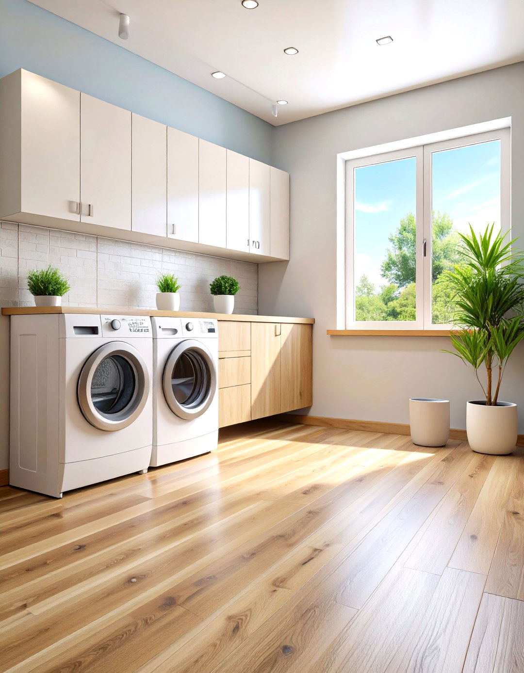 Herringbone Pattern Porcelain Laundry Room Floor Tiles - 20 Laundry Room Floor Ideas