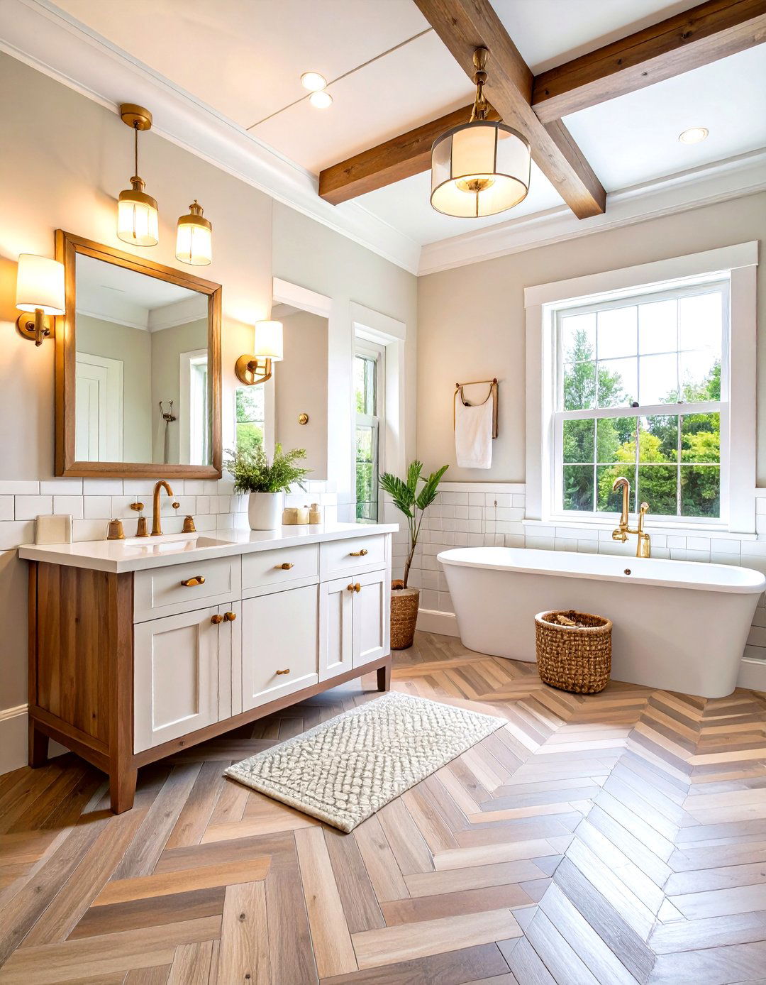 Herringbone Pattern Powder Room Floor Tile - 20 Powder Room Floor Tile Ideas