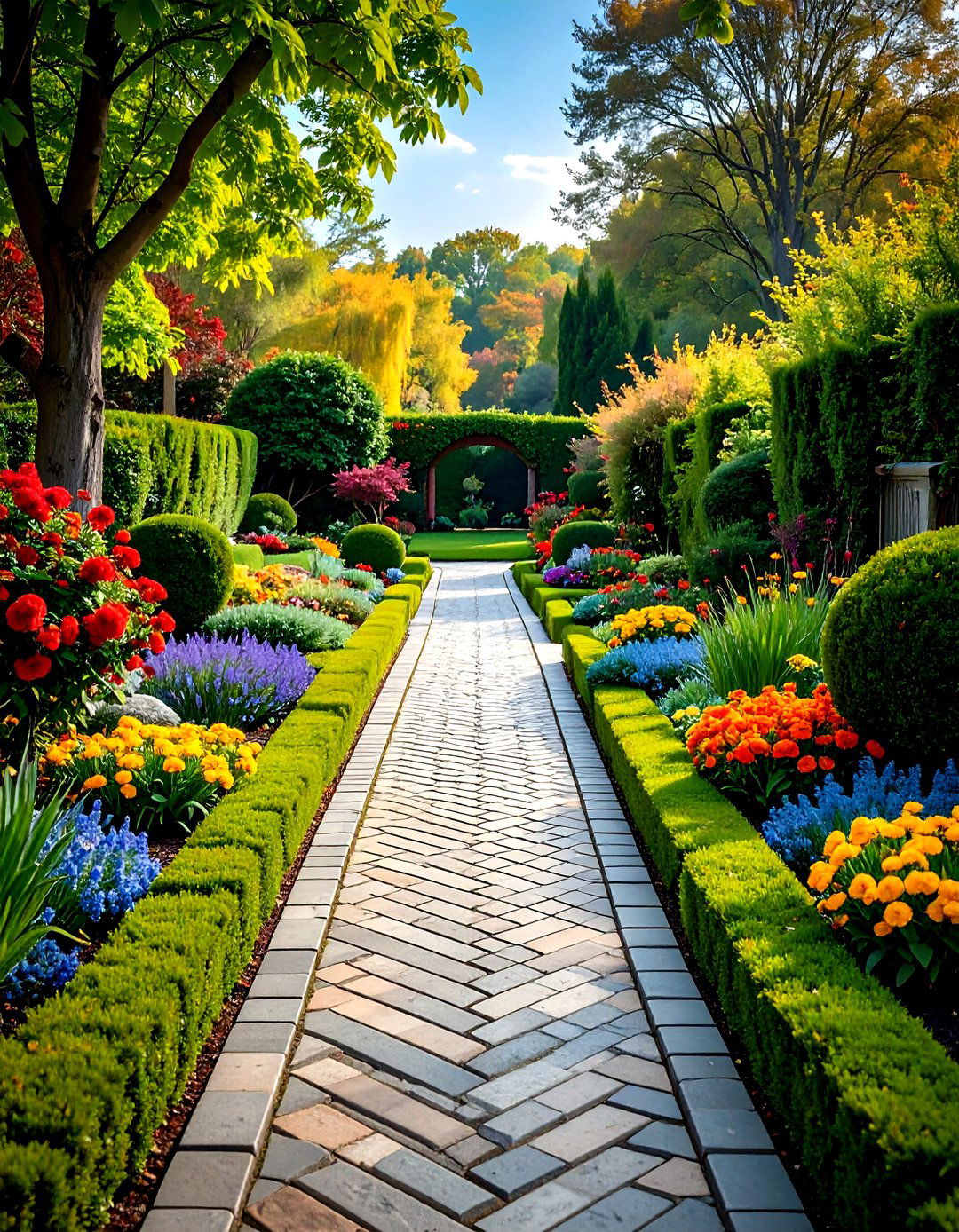 Herringbone Pattern Rock Walkway with Classic European Design - 20 Rock Walkway Ideas