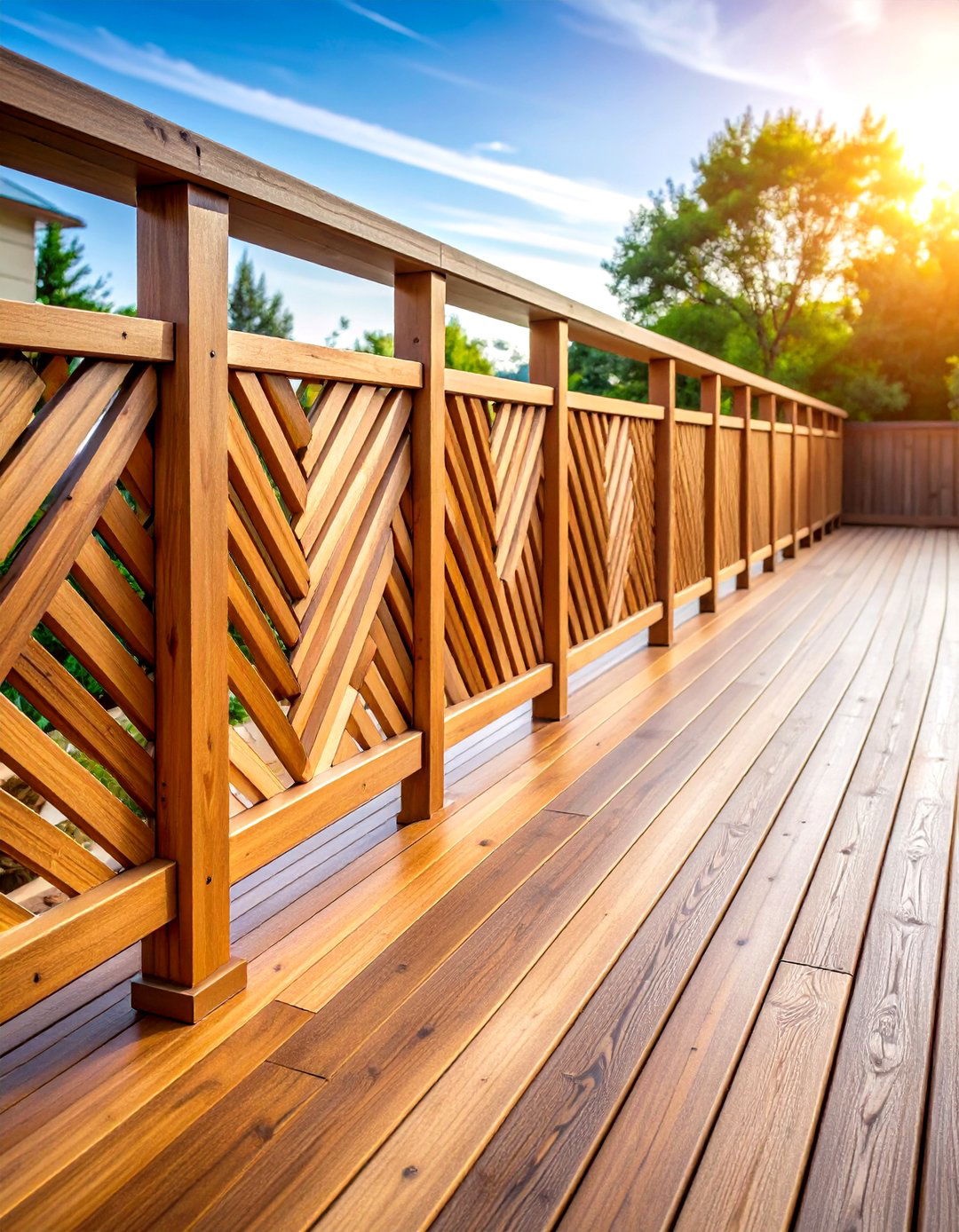 Herringbone Pattern Wood Deck Railing - 20 Wood Deck Railing Ideas