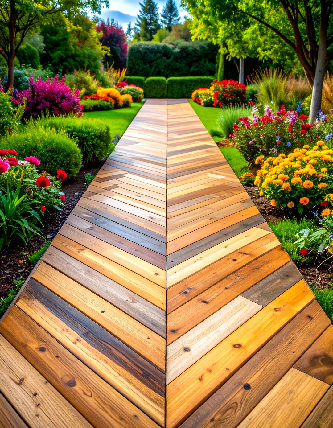 Herringbone Pattern Wooden Walkway