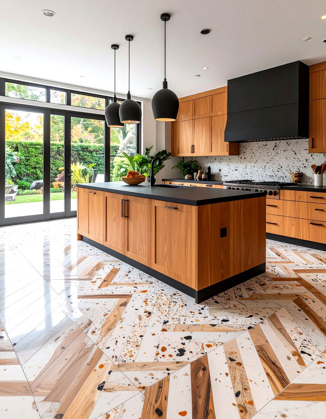 Herringbone Patterned Terrazzo Tiles - 20 Terrazzo Kitchen Floor Ideas