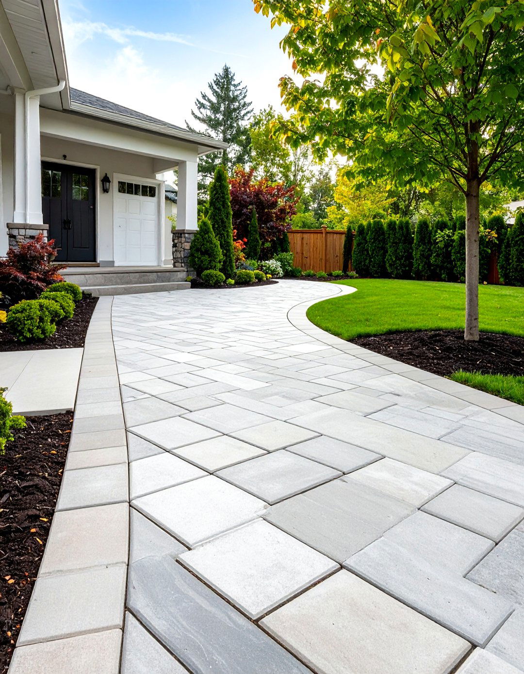 Herringbone Stamped Concrete Driveway - 20 Concrete Driveway Ideas