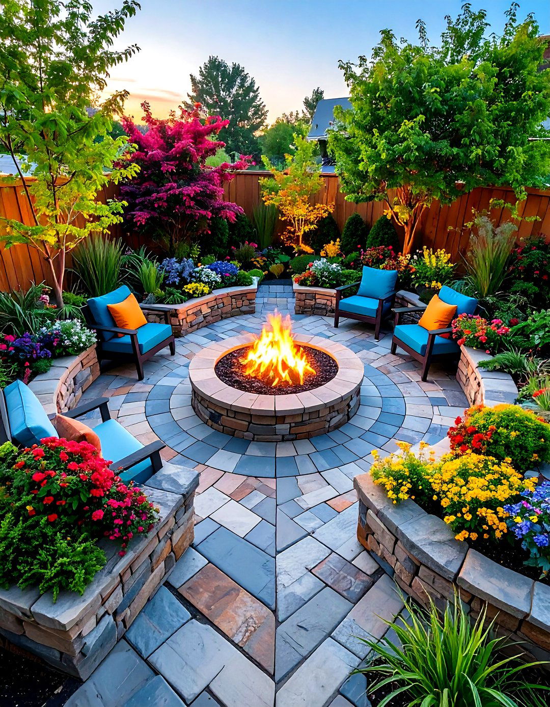 Herringbone Stone with Pit - 20 Stone Patio With a Fire Pit Ideas