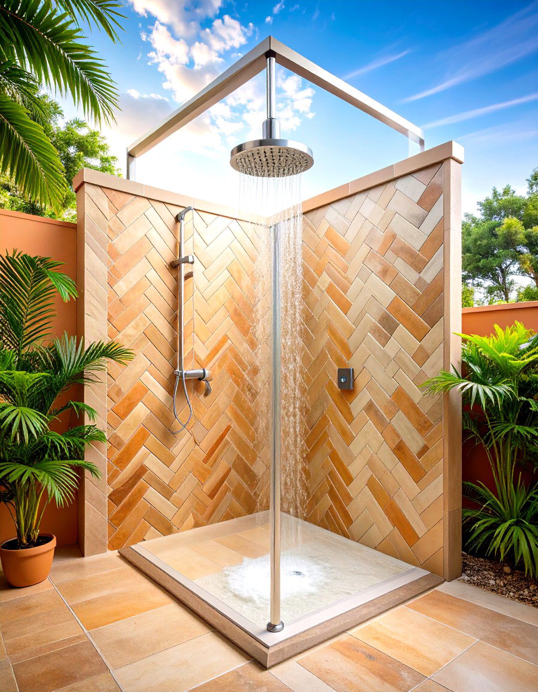Herringbone Tile Pattern - 20 Shower Surround Ideas