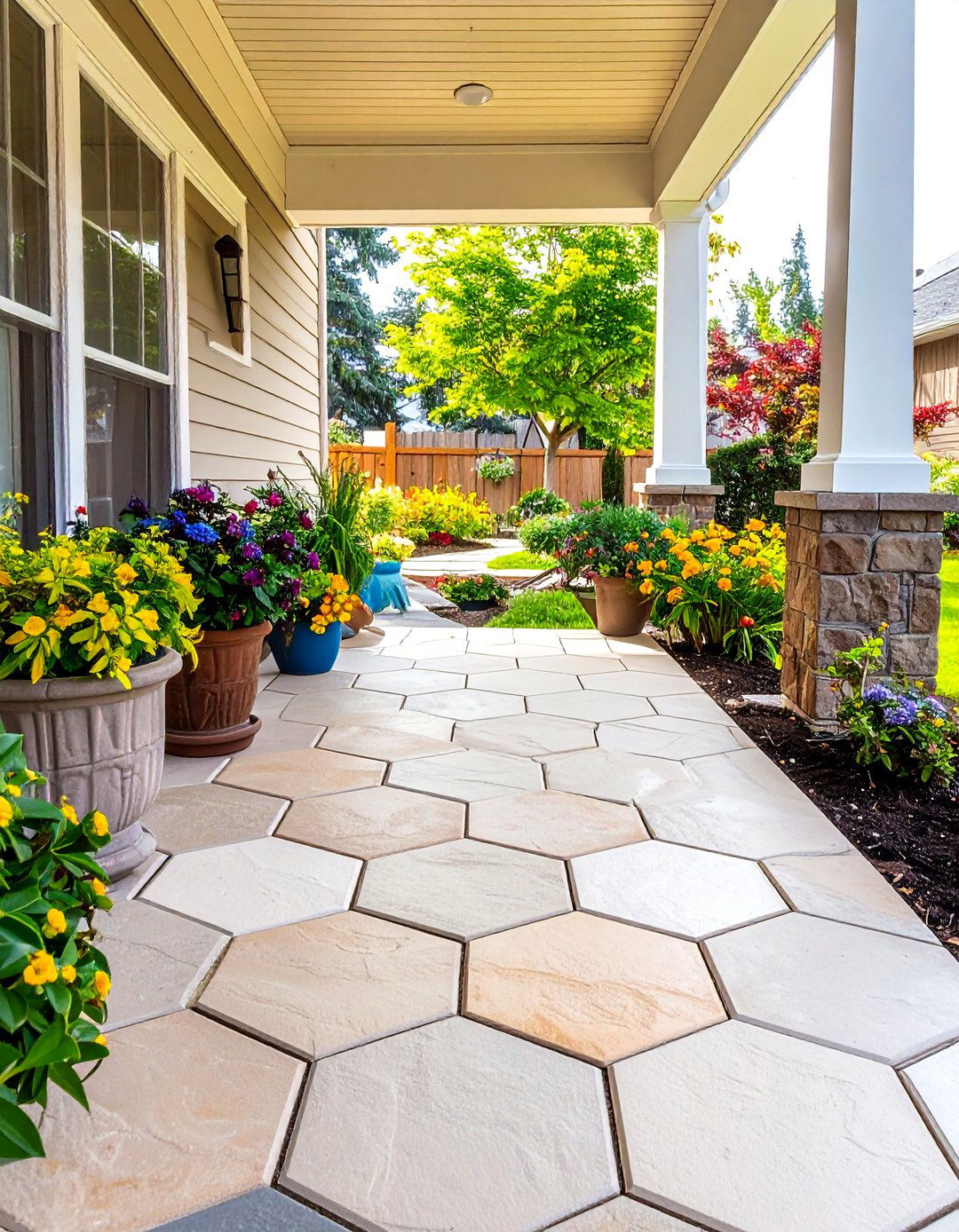 Hexagon Front Porch Tile Modern Geometry - 20 Front Porch Tile Ideas