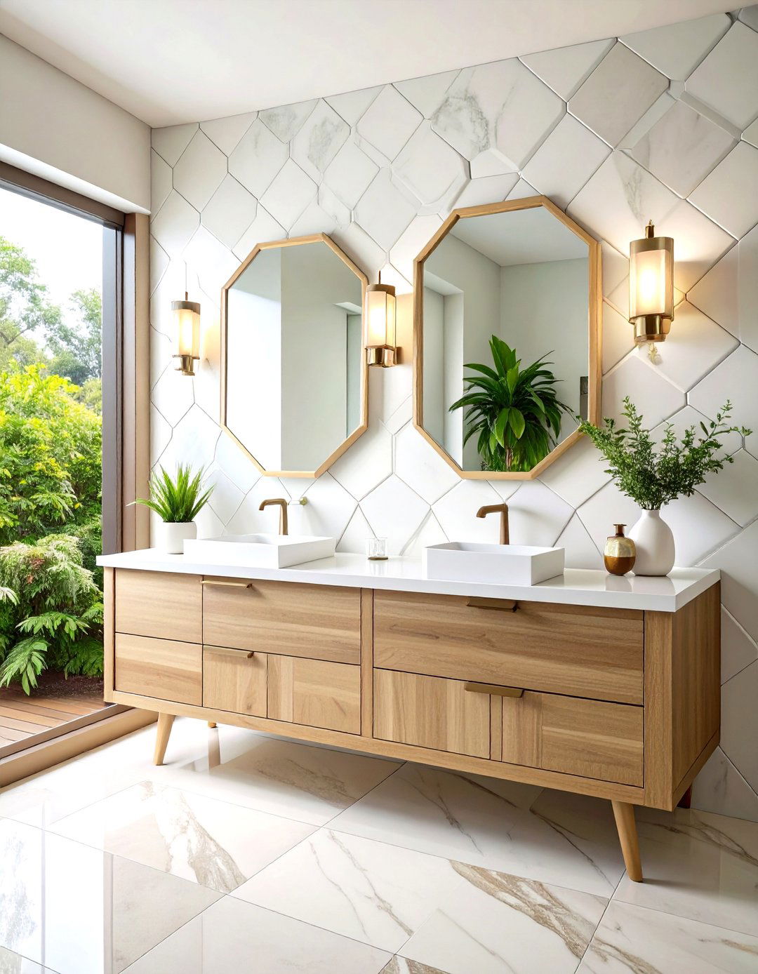 Hexagon Tiles for Sophisticated Vanity Backsplashes - 20 Hexagon Tiles Ideas for Bathrooms