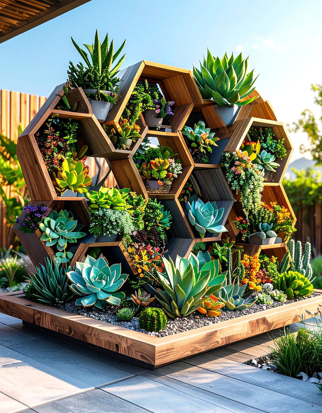 Hexagonal Outdoor Plant Stand with Geometric Appeal - 20 Outdoor Plant Stand Ideas