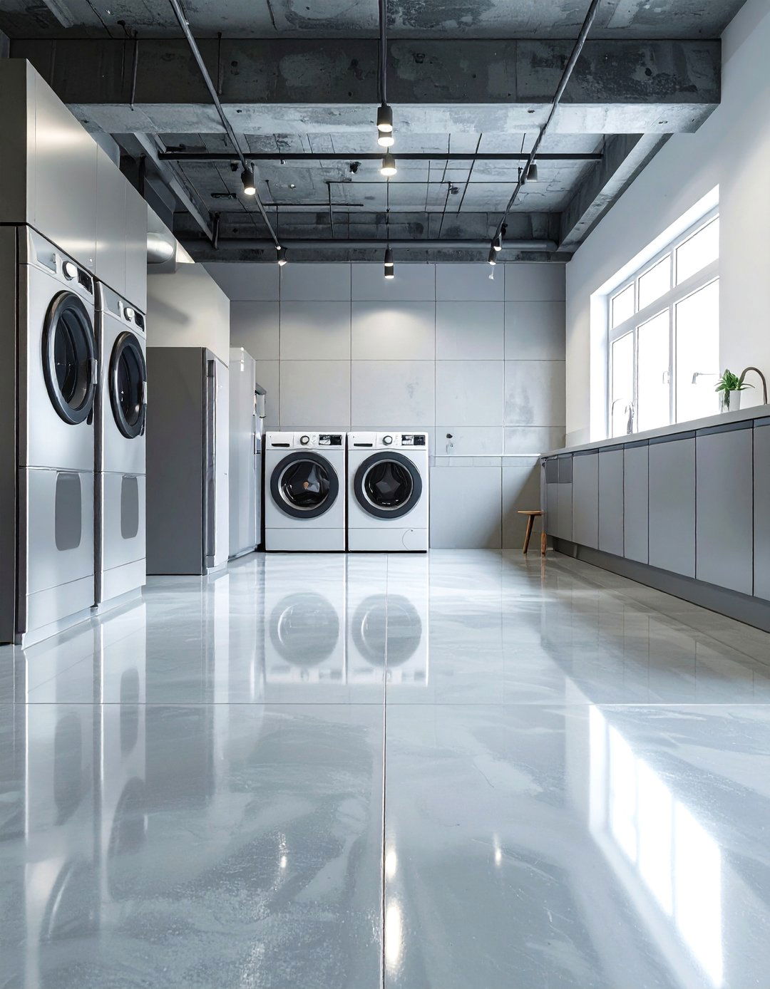Hexagonal Pattern Laundry Room Floor Tiles in Classic White - 20 Laundry Room Floor Ideas