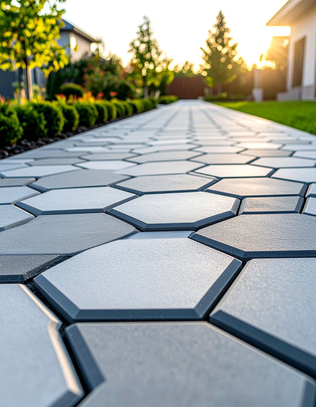Hexagonal Slab Grey Paver Walkway - 20 Grey Paver Walkway Ideas