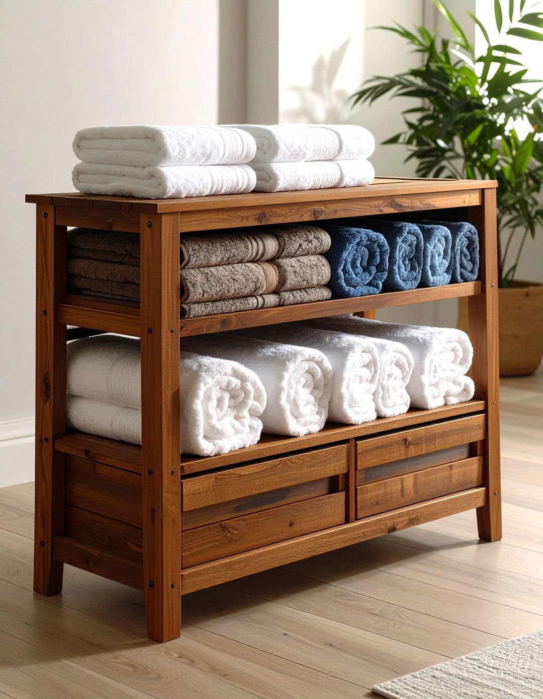 Hidden Bench Storage - 20 Towel Display Ideas