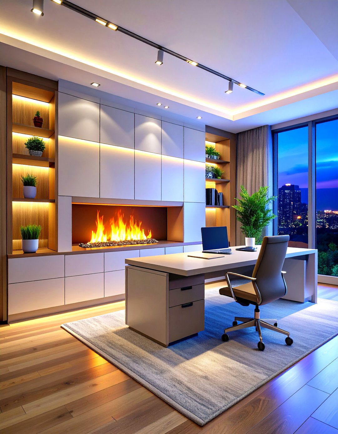 Hidden Fireplace Behind Paneled Wall in Office - 20 Home Office With Fireplace Ideas