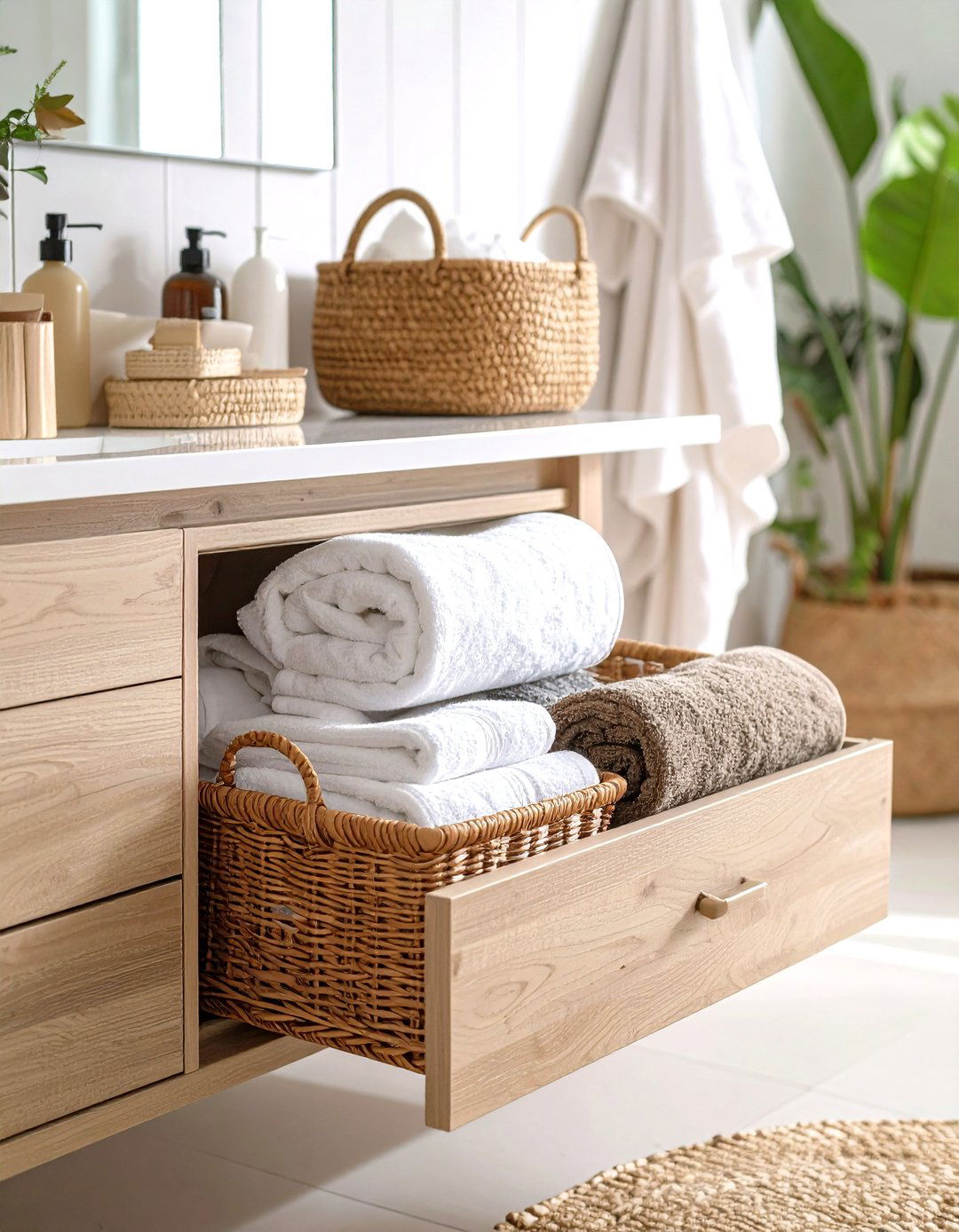 Hidden Hamper Drawer to Keep Floors Clear - 20 Guest Bathroom Ideas
