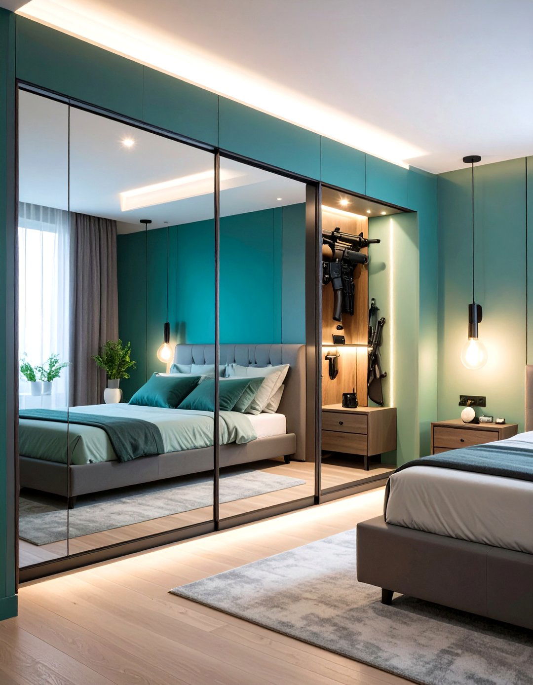 Hidden Mirror Gun Wall for Bedroom Security - 20 Gun Wall Ideas