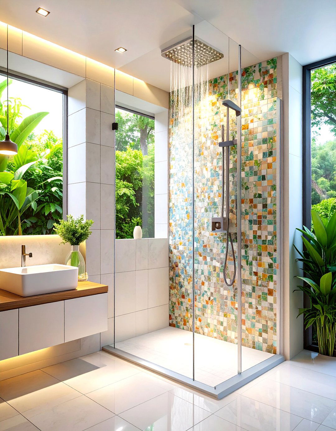 Hidden Niche Inside the Pony Wall - 20 Half-wall Shower Ideas
