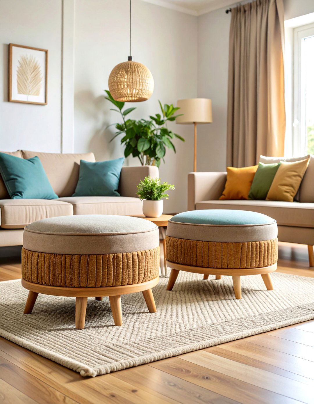 Hidden Storage Ottoman Cluster - 20 Budget Apartment Living Room Ideas