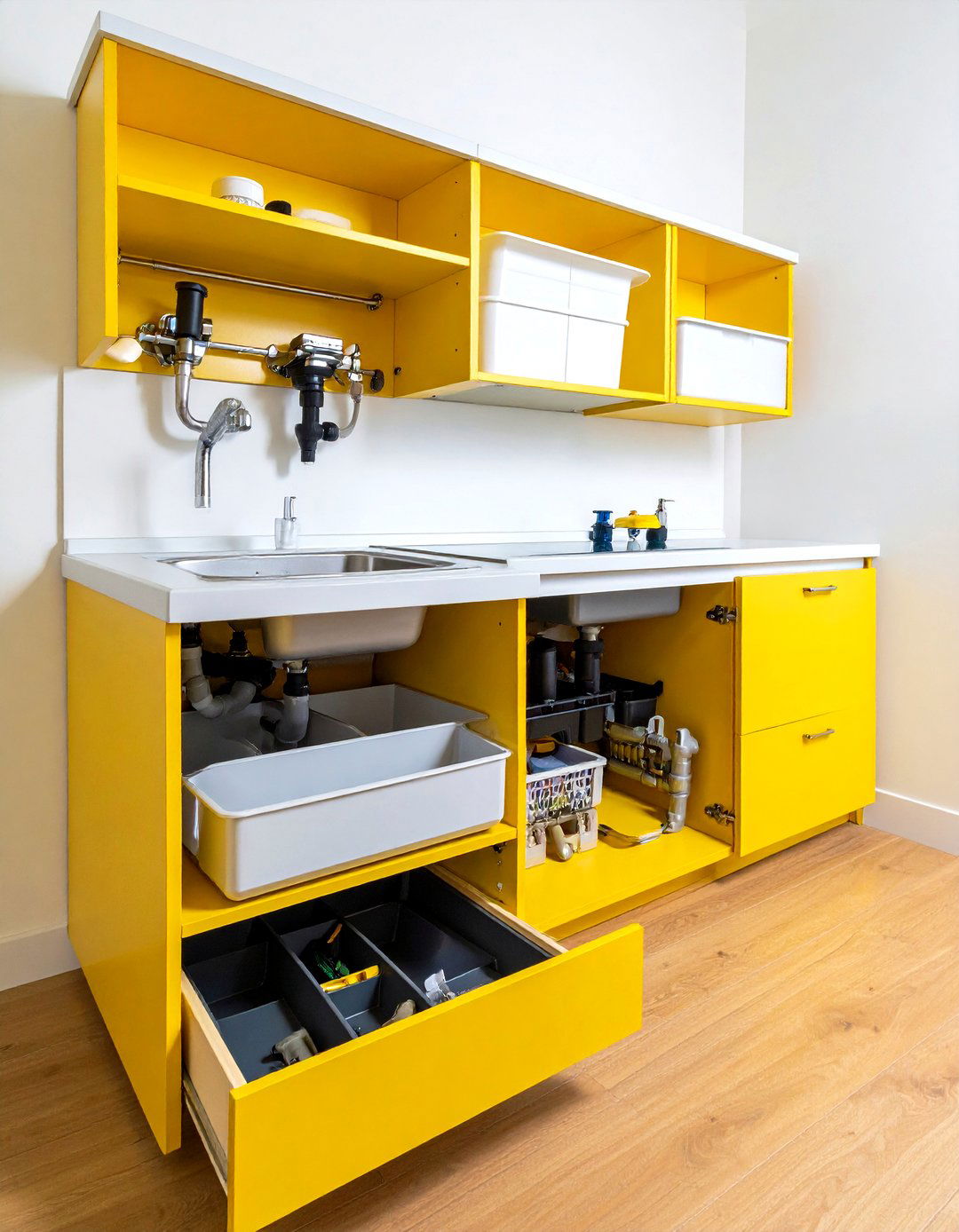 Hidden Toe Kick Vanity Drawer Storage - 20 vanity organization ideas