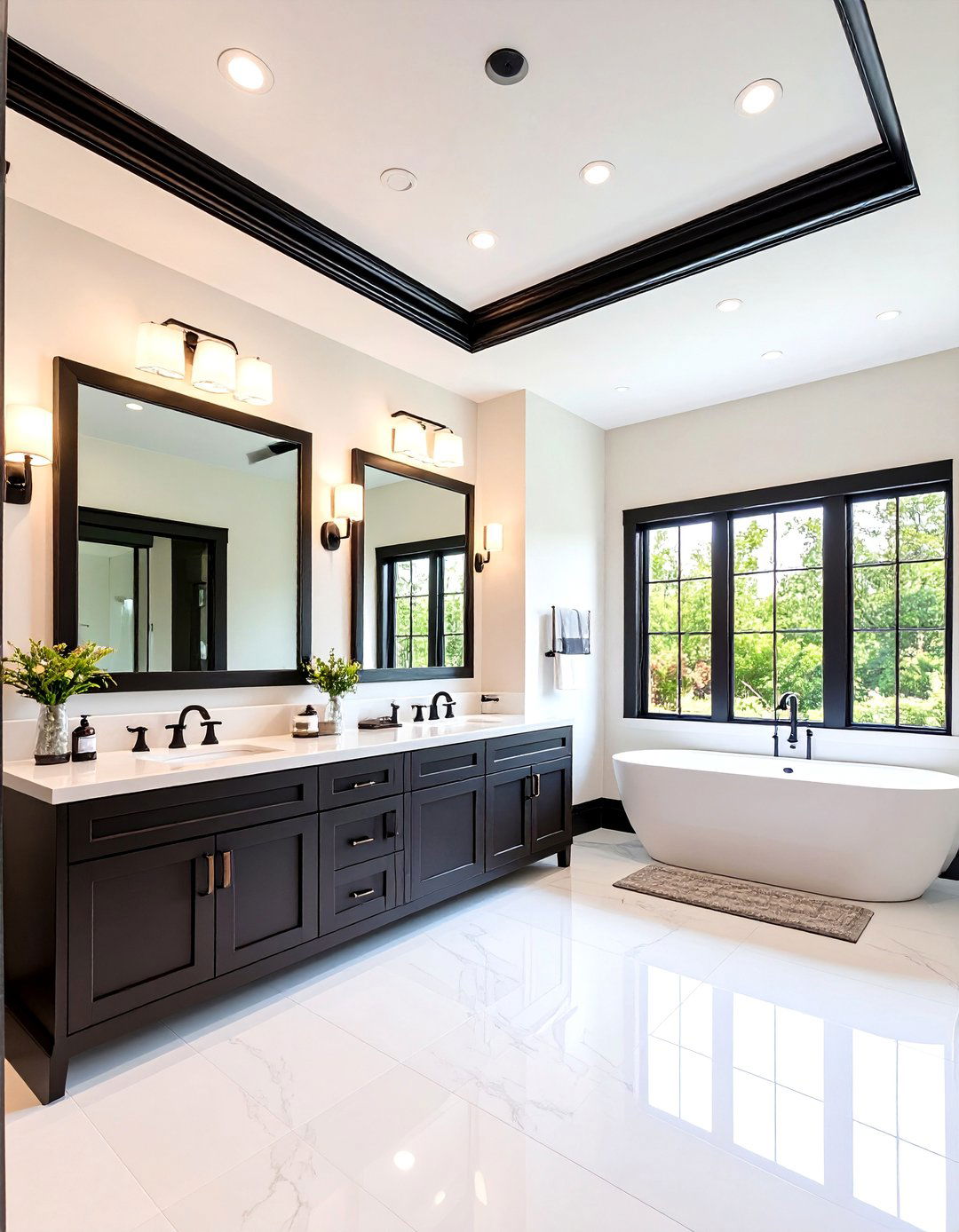 High Contrast Black Ceiling Drama - 20 Black Bathroom Ideas