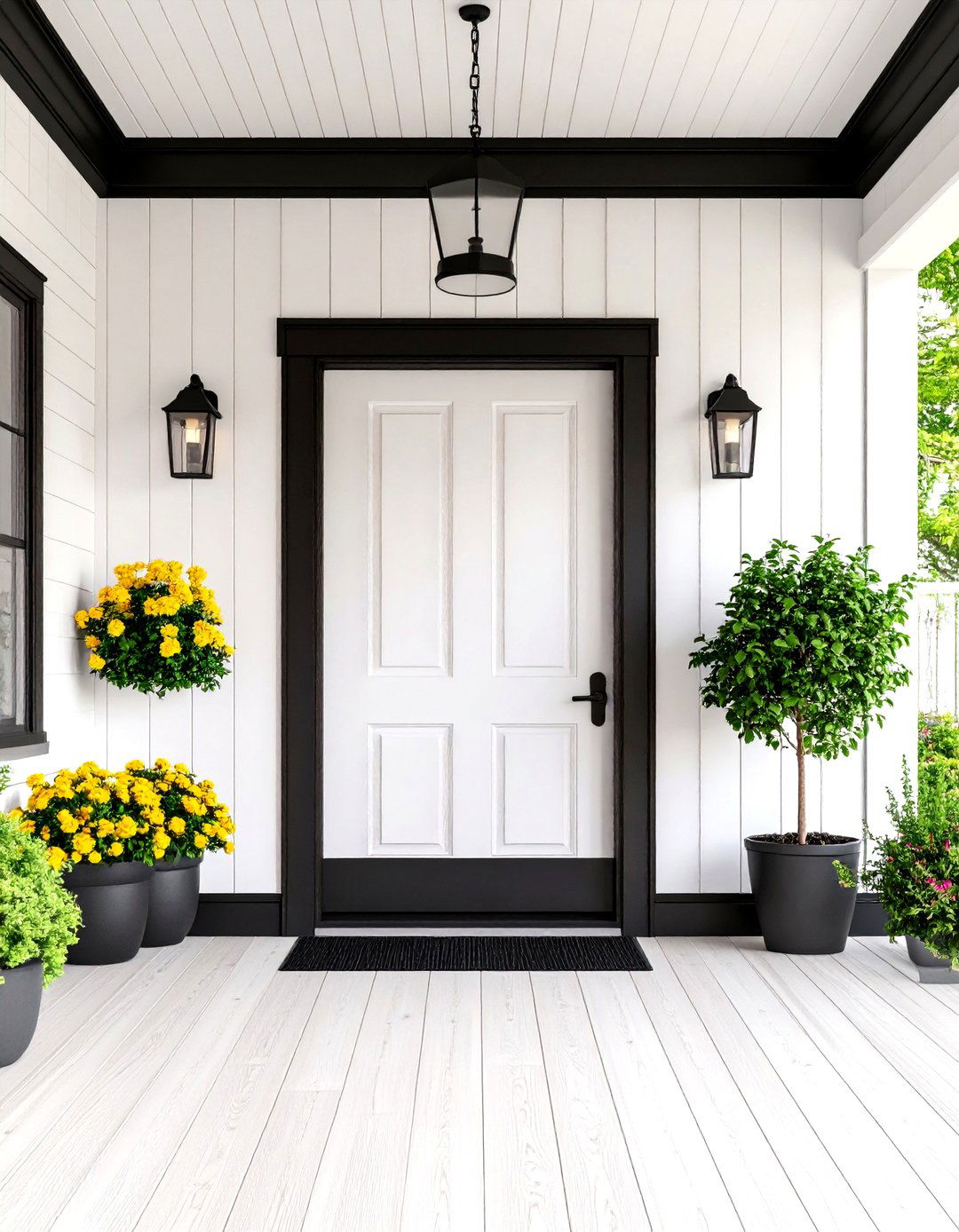 High Contrast Black Trim on White Shiplap - 20 Shiplap Wall Entryway Ideas