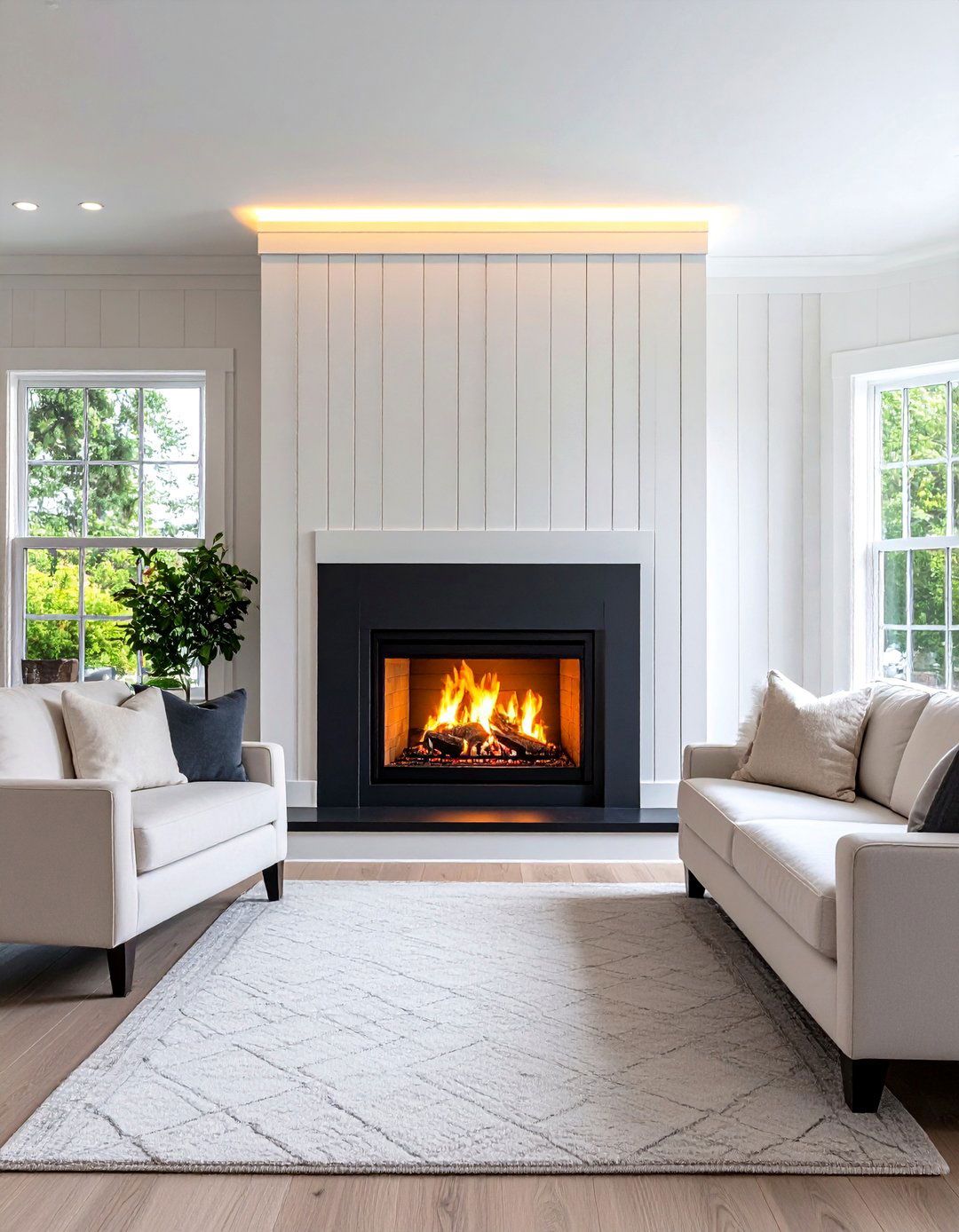 High Contrast Board and Batten Feature Wall - 20 Black and White Fireplace Ideas