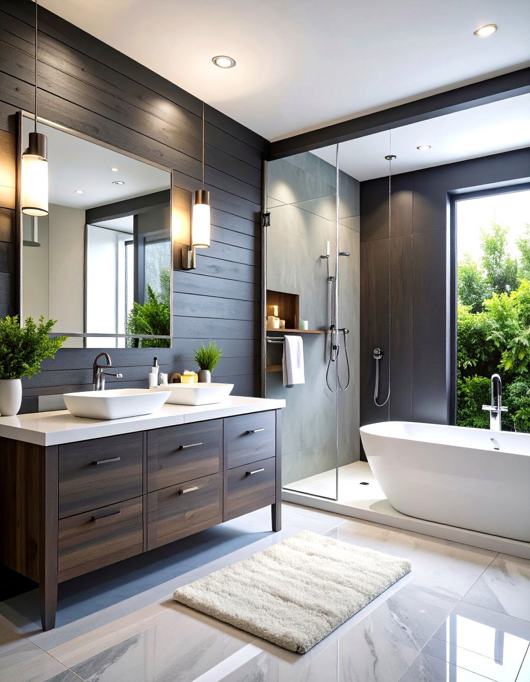 High Contrast Charcoal and Bright White Bathroom - 20 Grey and White Bathroom Ideas