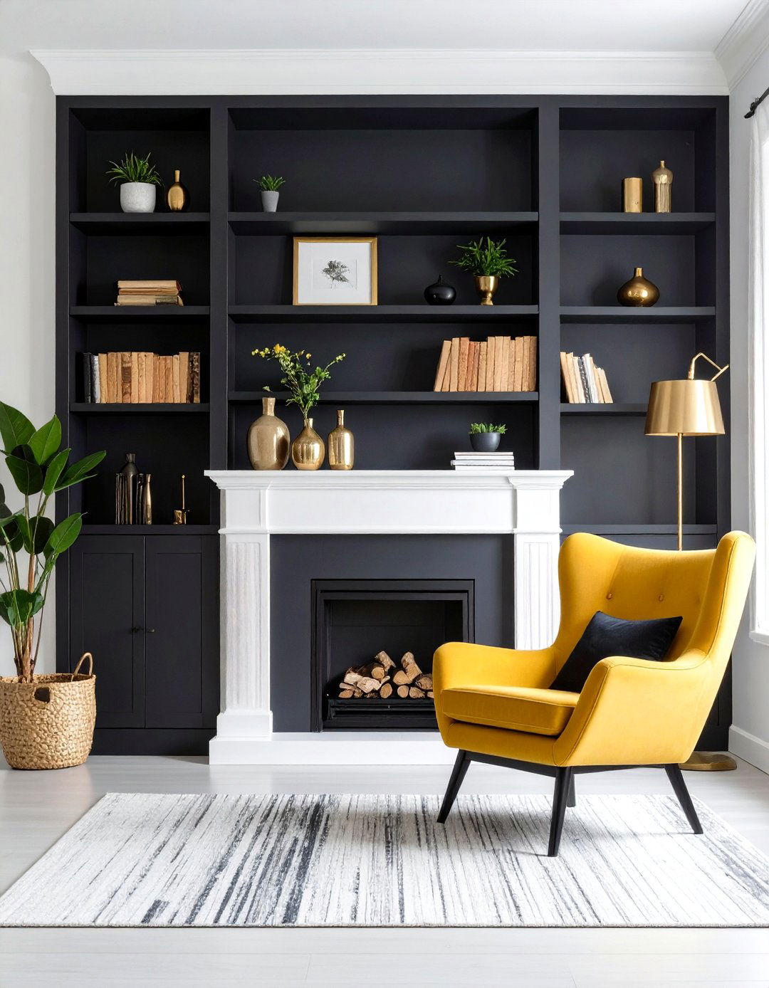 High Contrast Color Blocking - 20 Fireplace With Bookshelves