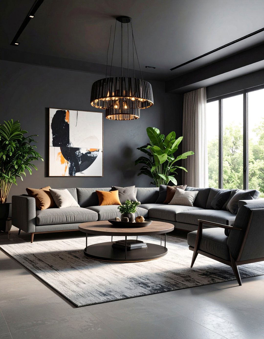 High Contrast Drama in Living Spaces - 20 Black Ceiling With Grey Walls