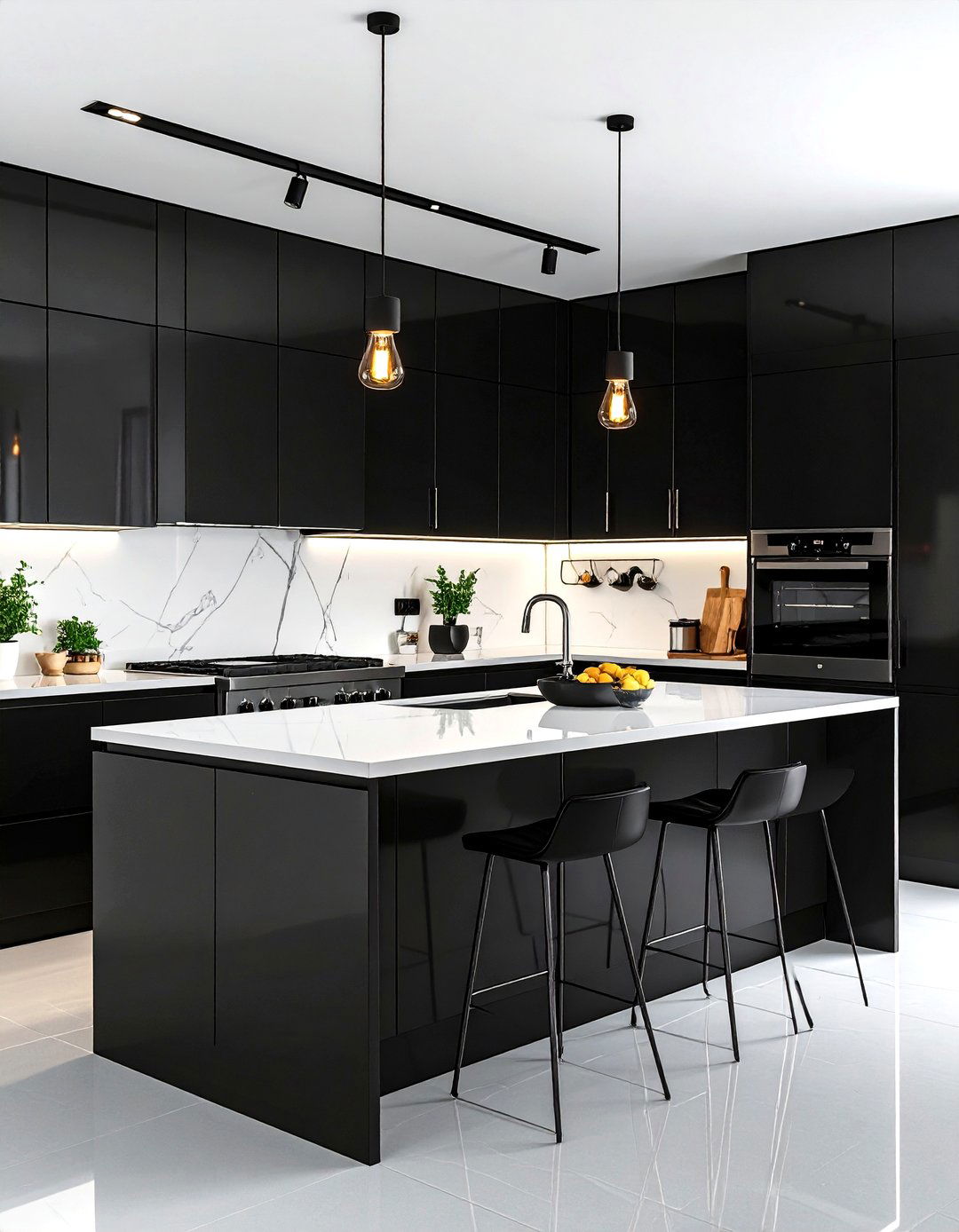 High Contrast Monochrome One Wall Kitchen - 20 One Wall Kitchen Ideas