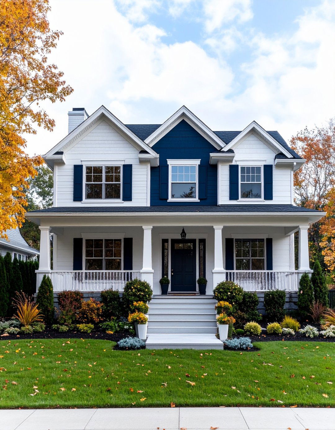 High Contrast Two Tone Wainscoting to Define Levels - 20 Exterior Wainscoting Ideas