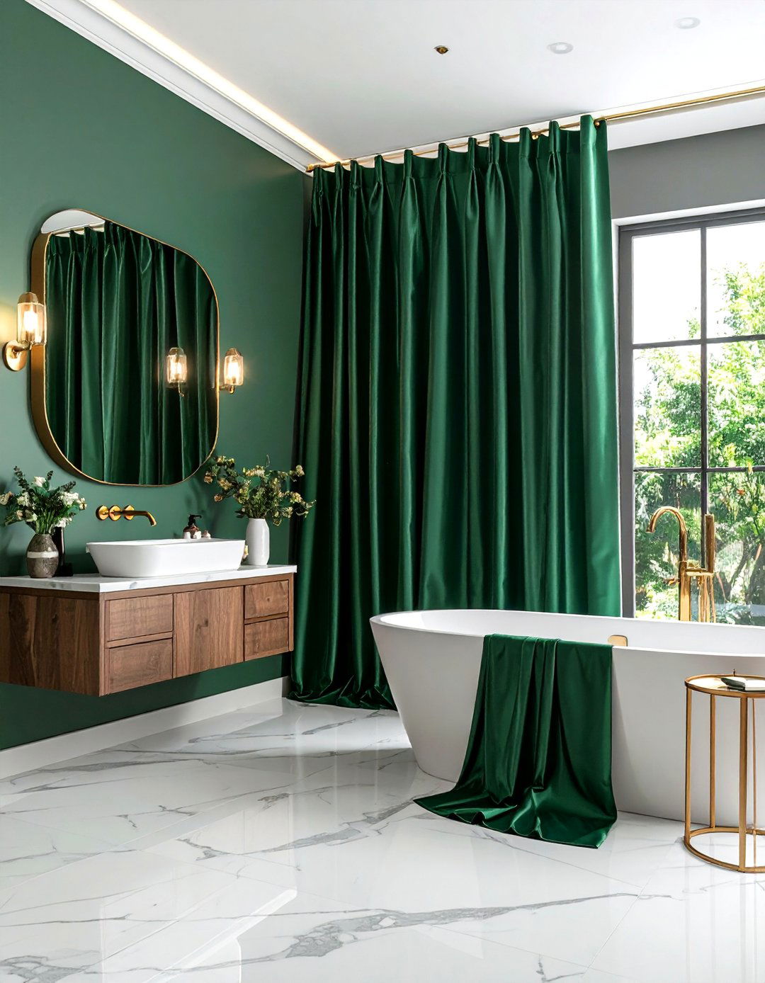 High End Silk Bathroom Curtain Elegance - 20 bathroom curtain ideas