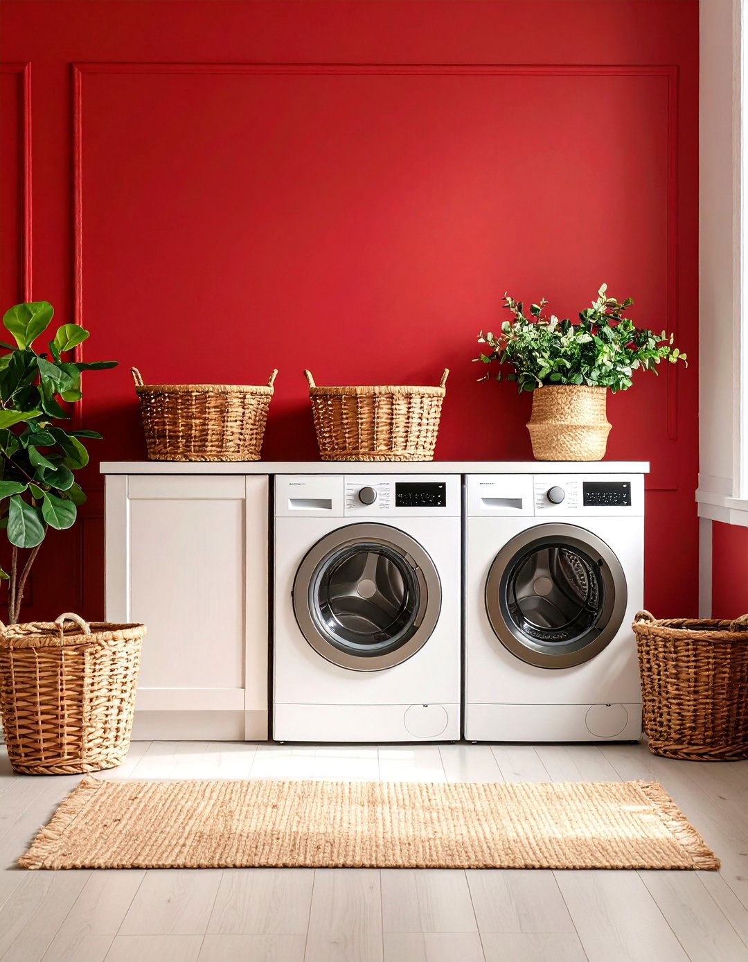 High Energy Red Statement Wall - 20 Laundry Room Paint Ideas
