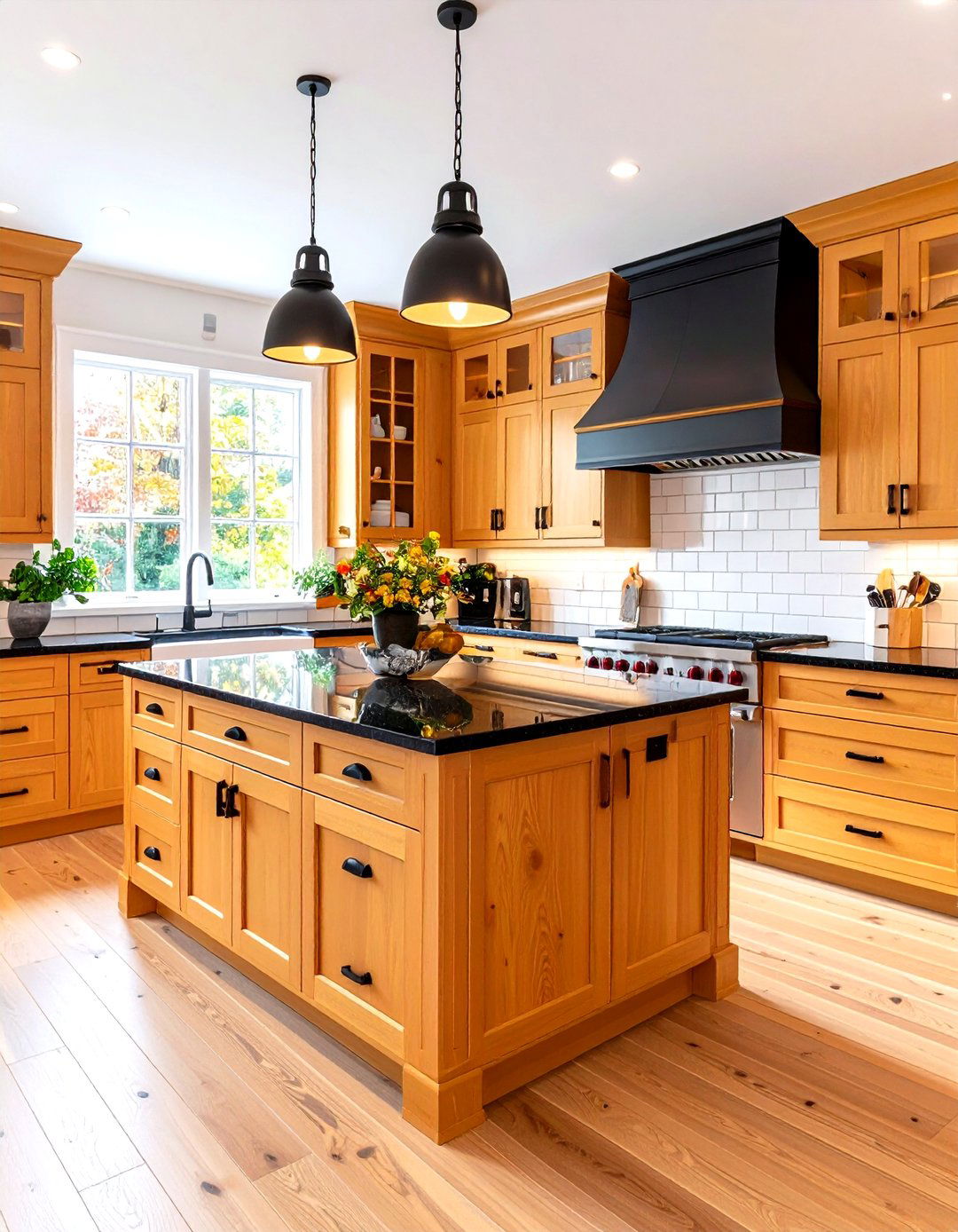 High Gloss Black Granite Countertops against Oak Cabinets - 20 what color countertops go with oak cabinets