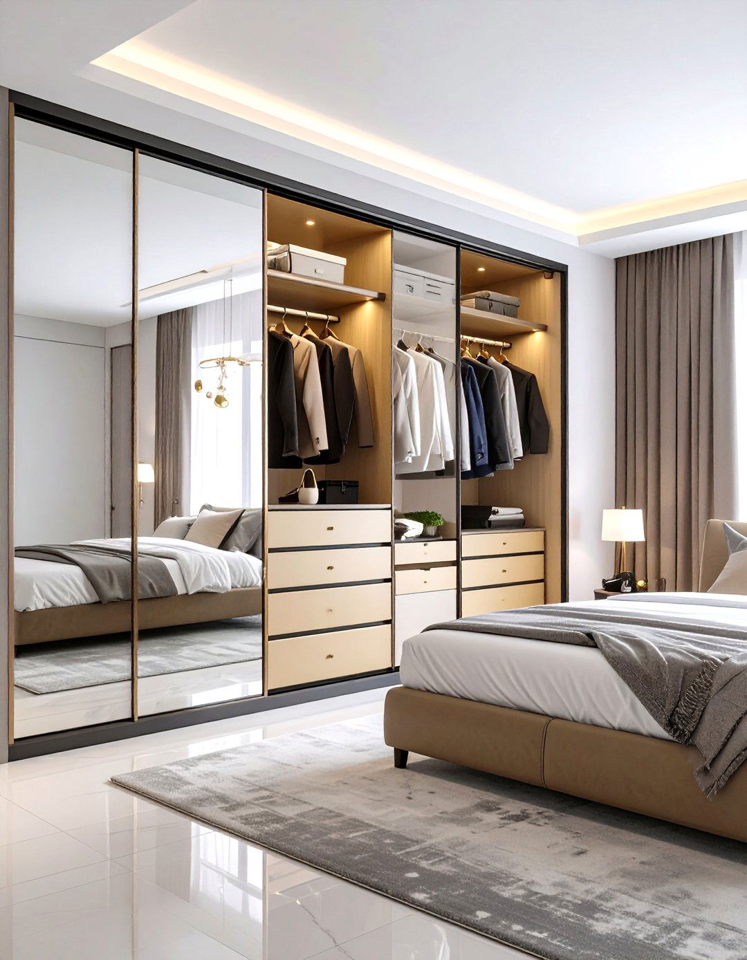 High Gloss Contemporary Wrap - 20 Built-in Wardrobe Ideas Around a Bed