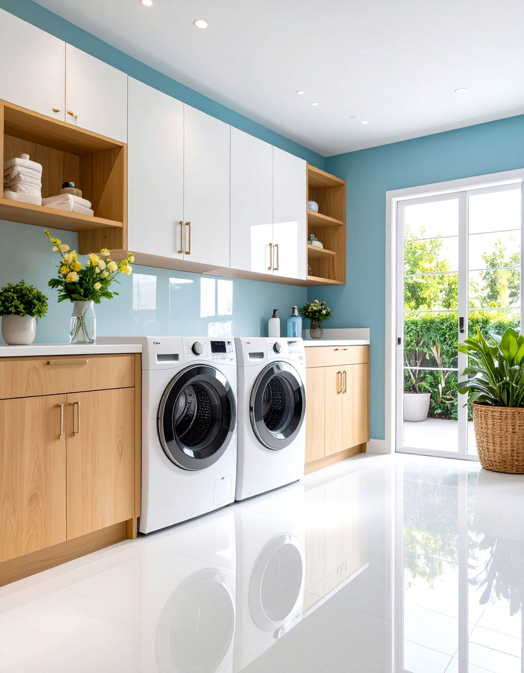 High Gloss Lacquer Laundry Room Door with Push to Open Mechanism - 20 Laundry Room Door Ideas