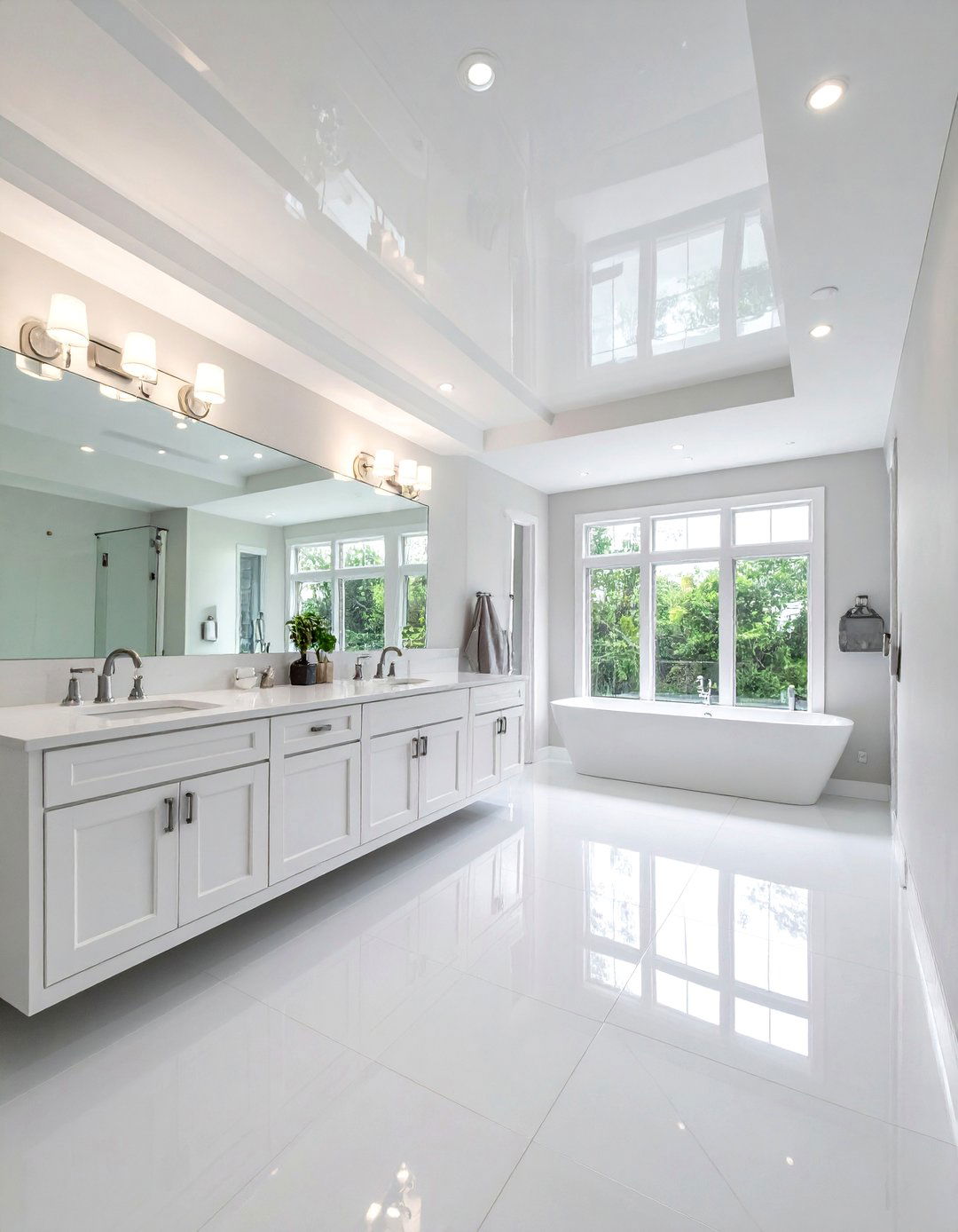 High Gloss Painted Bathroom Ceiling for Visual Lift - 20 Bathroom Ceiling Ideas