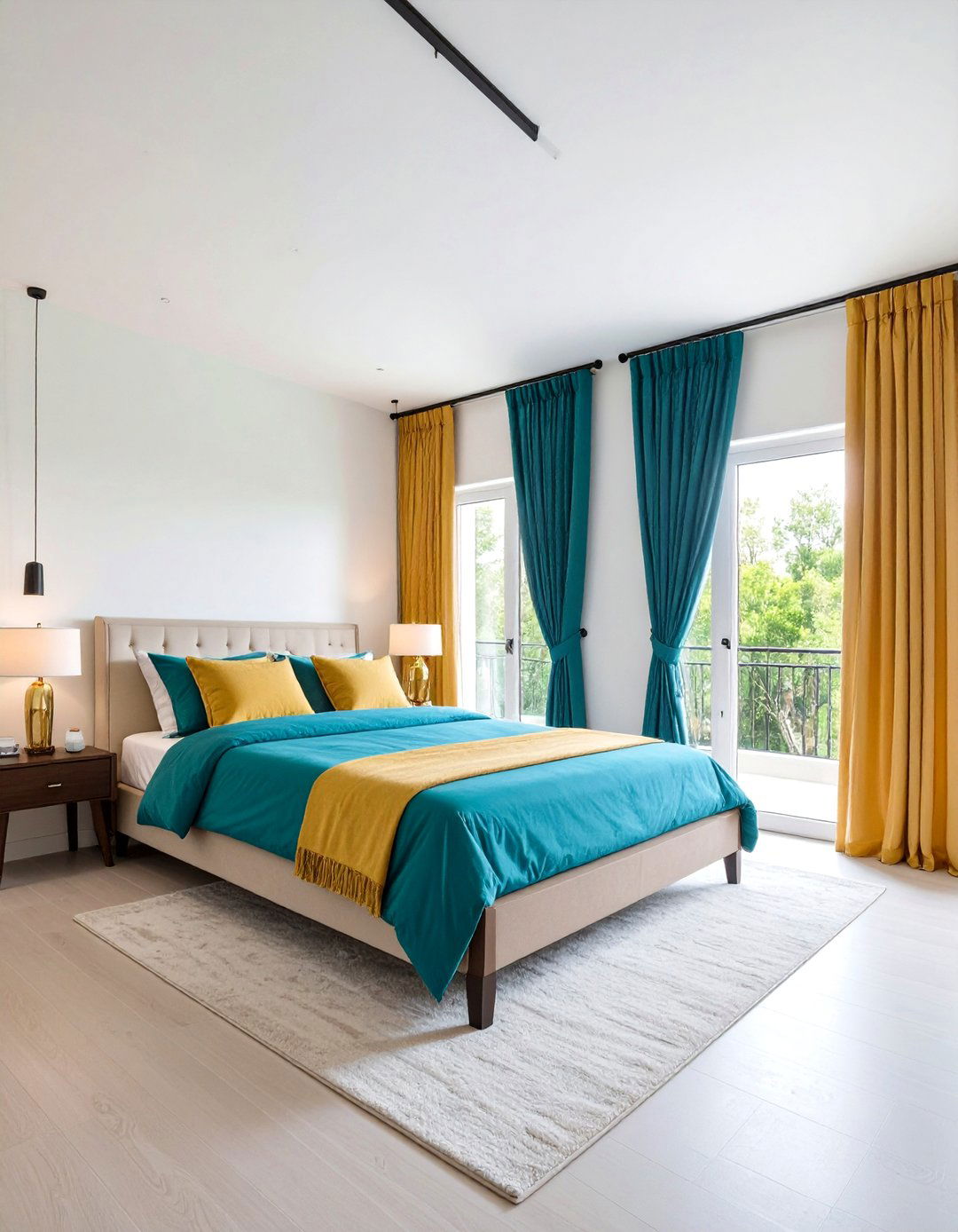 High Wide Rod Curtain Hanging - 20 Bedroom Curtain Ideas