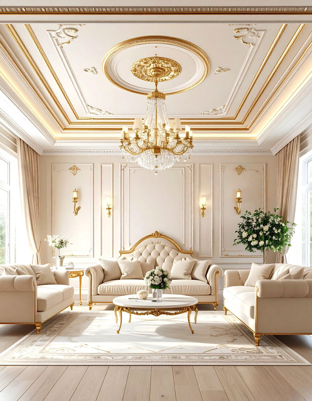 Highlight Architectural Details With Subtle Gilt Trim - 20 Cream and Gold Living Room Ideas