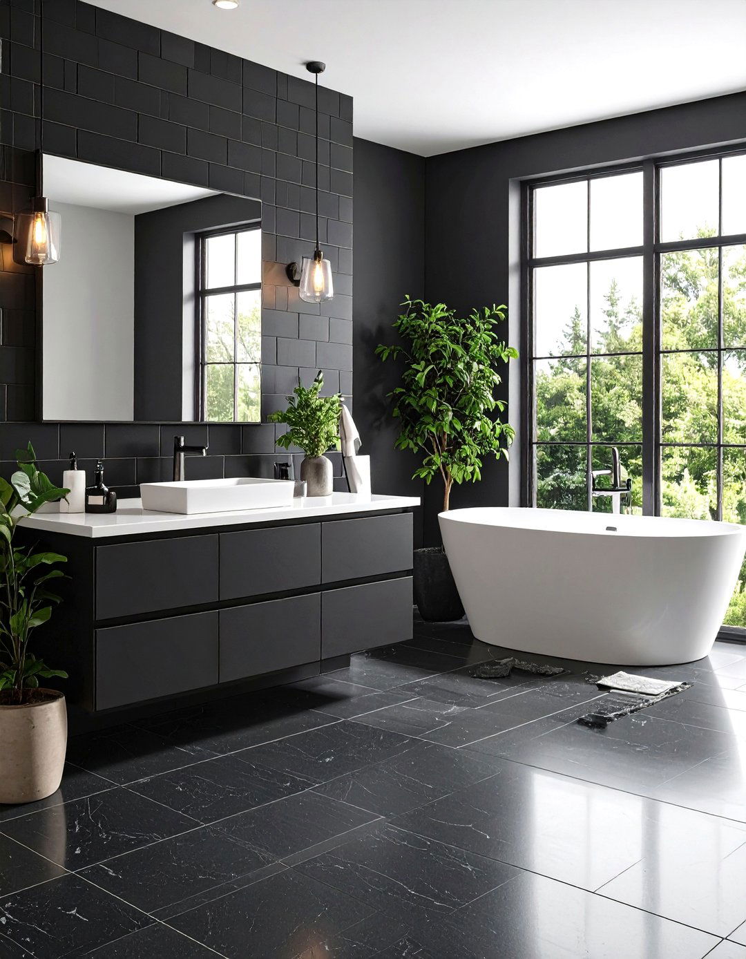 Highlight Black Subway Tile with Chalk White Grout - 20 Gothic Bathroom Ideas