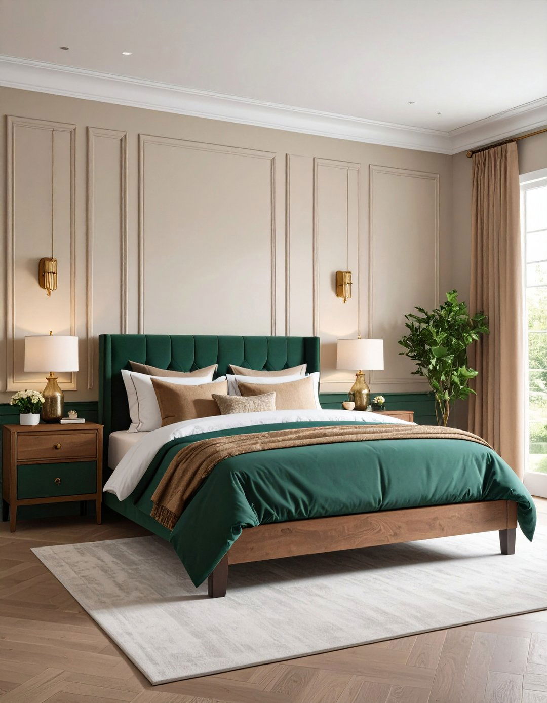 Highlight Doors and Trim in Forest Green within a Neutral Bedroom - 20 Forest Green Bedroom Ideas